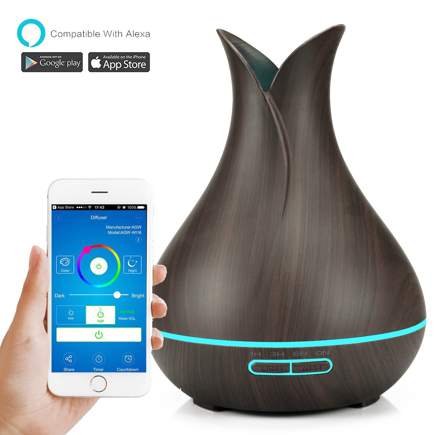 Humidificador de niebla con textura de madera