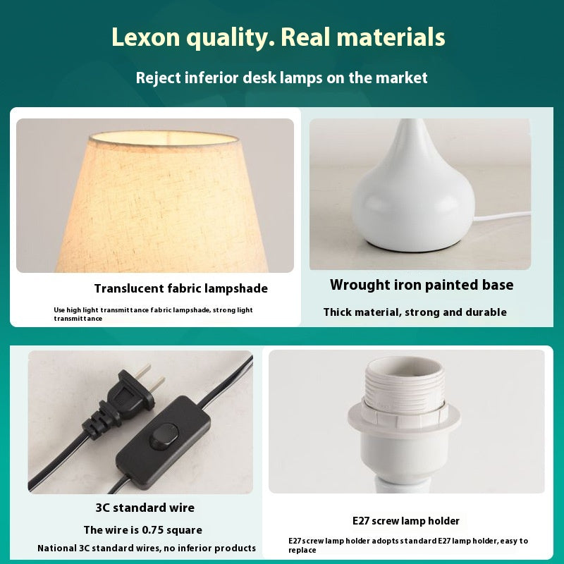 Fabric Table Lamp Bedroom Bedside Lamp High-Grade Warm Atmosphere