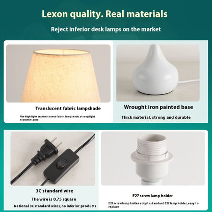 Fabric Table Lamp Bedroom Bedside Lamp High-Grade Warm Atmosphere