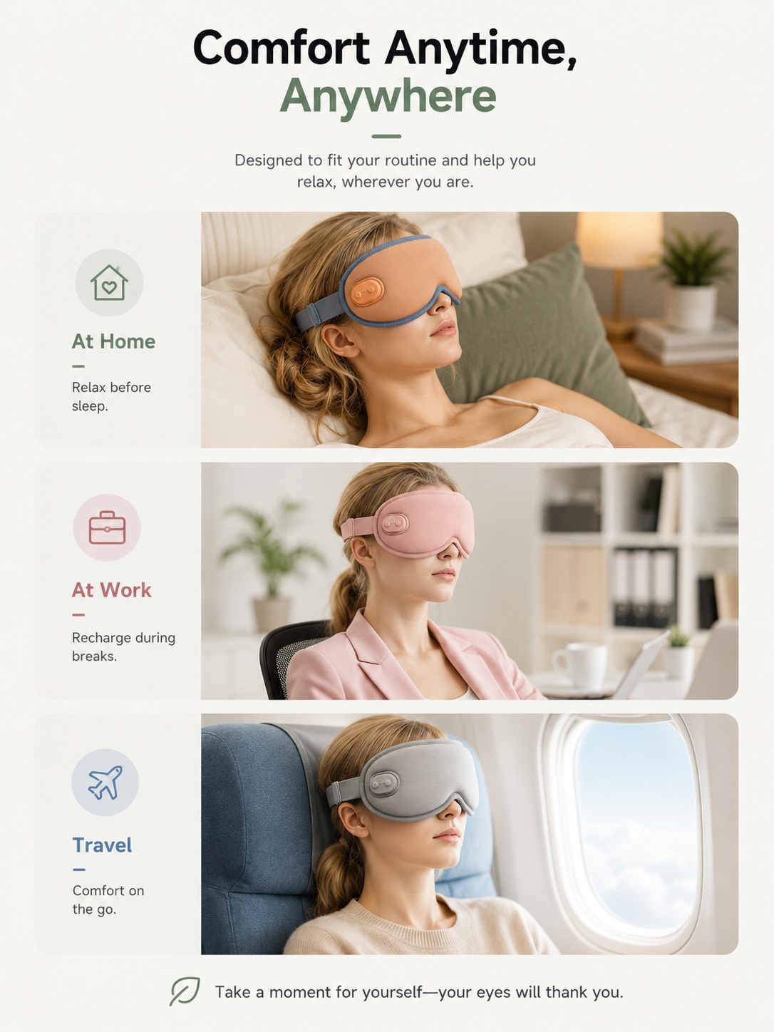 Maschera per dormire riscaldata 3D