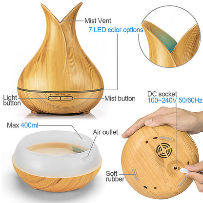 Humidificador de niebla con textura de madera